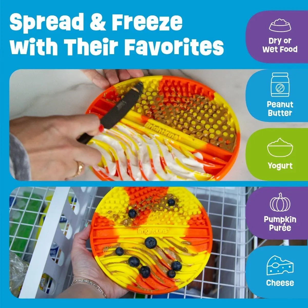 Brightkins Tie-Dye Circle Lick Mat – Food-Grade Rubber Enrichment Mat for Anxiety Relief & Slow Feeding