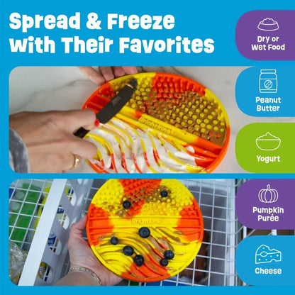 Brightkins Tie-Dye Circle Lick Mat – Food-Grade Rubber Enrichment Mat for Anxiety Relief & Slow Feeding