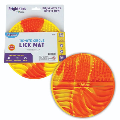 Brightkins Tie-Dye Circle Lick Mat – Food-Grade Rubber Enrichment Mat for Anxiety Relief & Slow Feeding