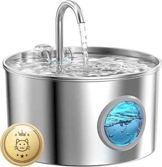 Stainless Steel Cat Water Fountain – 74oz/2.2L Quiet Pet Drinking Fountain for Cats & Small Animals