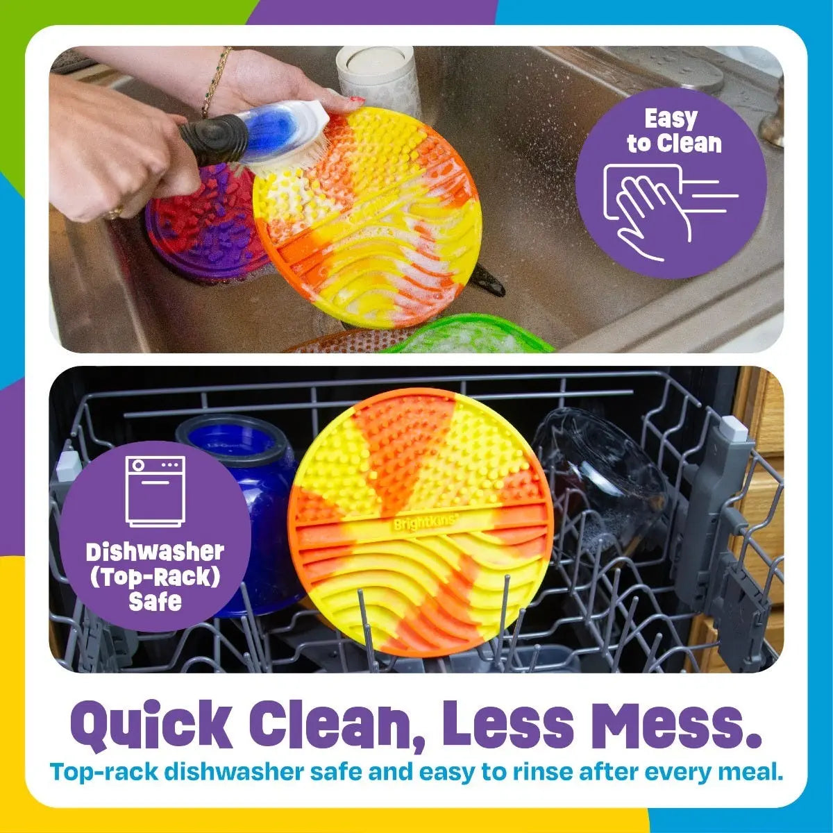 Brightkins Tie-Dye Circle Lick Mat – Food-Grade Rubber Enrichment Mat for Anxiety Relief & Slow Feeding