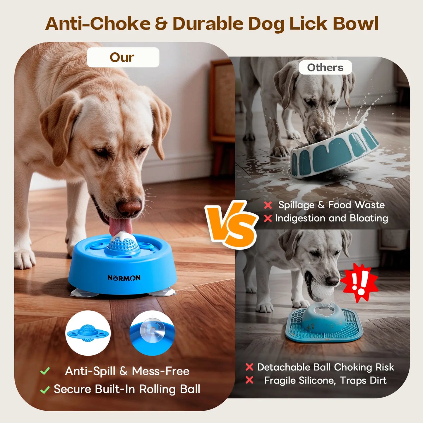 Slow Feeder Dog Bowl – No-Spill Suction Base Lick Bowl for Puppies & Dogs of All Sizes