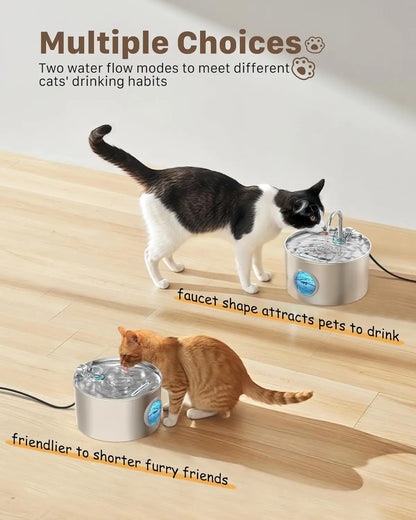 Stainless Steel Cat Water Fountain – 74oz/2.2L Quiet Pet Drinking Fountain for Cats & Small Animals