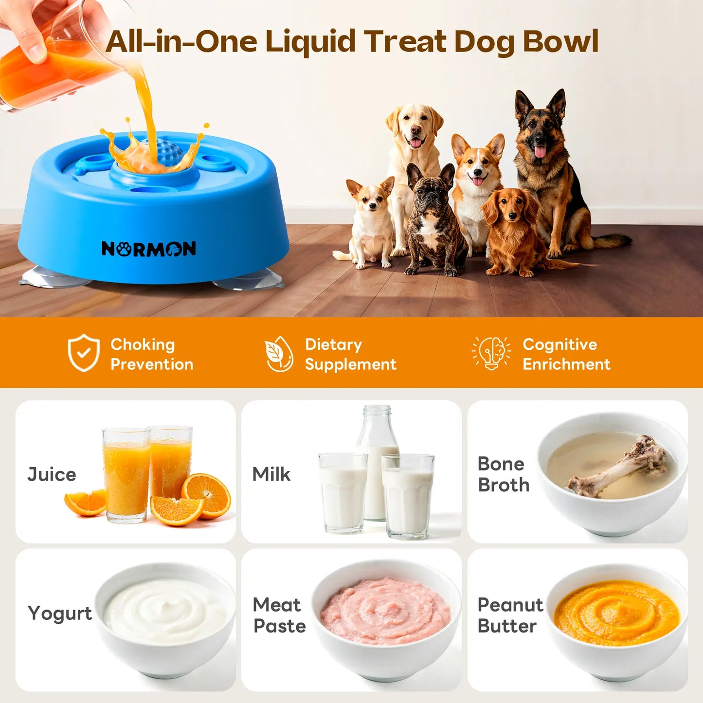 Slow Feeder Dog Bowl – No-Spill Suction Base Lick Bowl for Puppies & Dogs of All Sizes