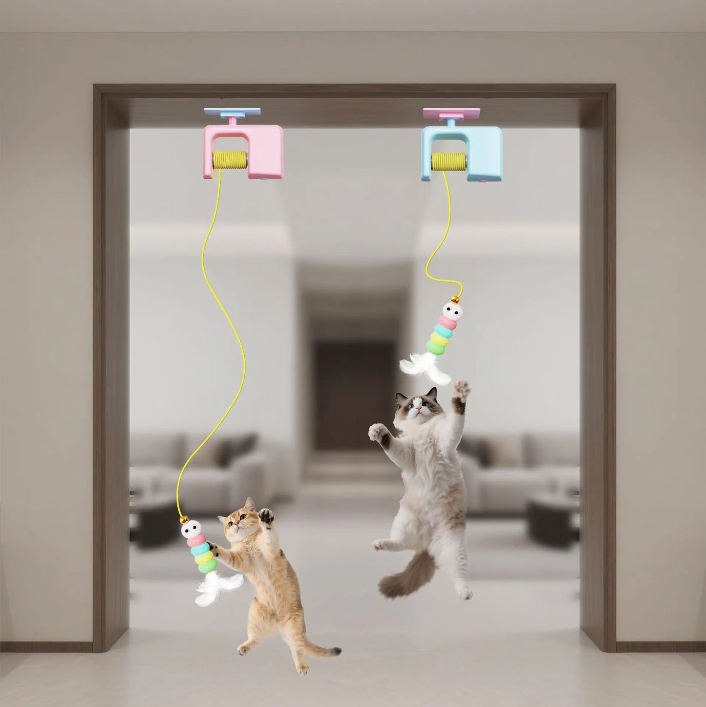 Automatic Cat Teaser Toy – USB Rechargeable Retractable Bungee Toy for Door, Interactive Self-Play Exercise Toy for Indoor Cats