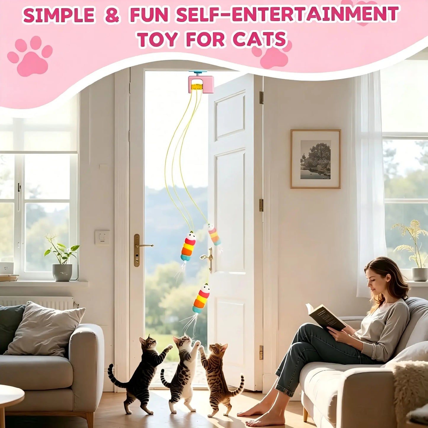 Automatic Cat Teaser Toy – USB Rechargeable Retractable Bungee Toy for Door, Interactive Self-Play Exercise Toy for Indoor Cats