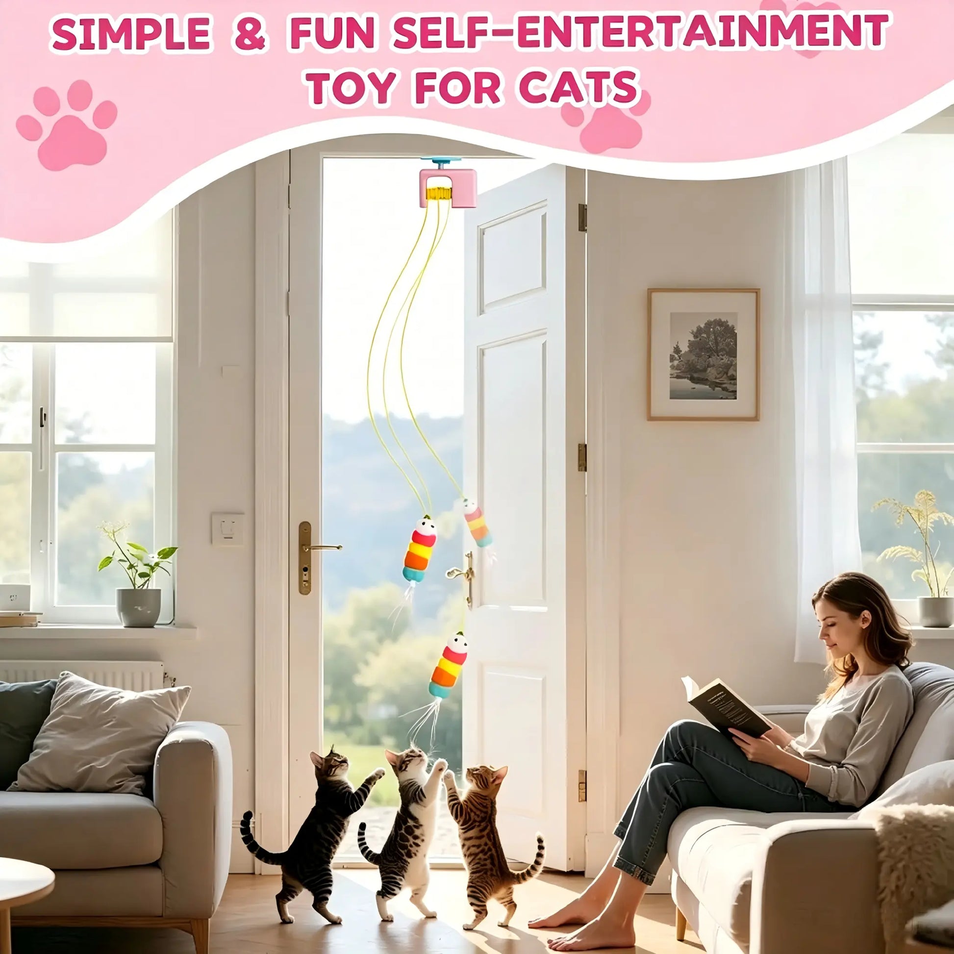 Automatic Cat Teaser Toy – USB Rechargeable Retractable Bungee Toy for Door, Interactive Self-Play Exercise Toy for Indoor Cats