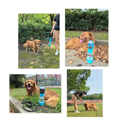 3-in-1 Portable Dog Water Bottle – Leak-Proof Travel Bottle with Poop Bag Holder & Food Jar, Includes 15 Bags