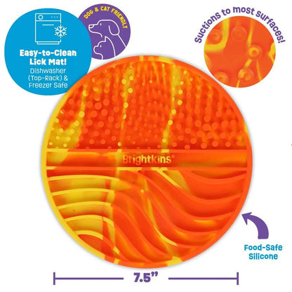 Brightkins Tie-Dye Circle Lick Mat – Food-Grade Rubber Enrichment Mat for Anxiety Relief & Slow Feeding